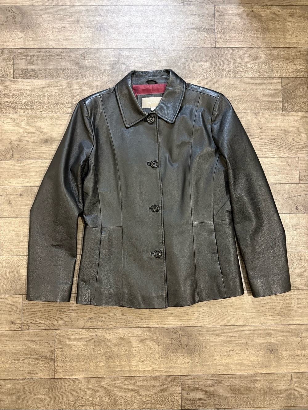 croft & barrow Black Leather Button-Front Jacket